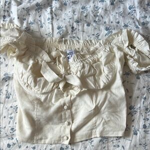 Princess Polly Cream Off-Shoulder Top